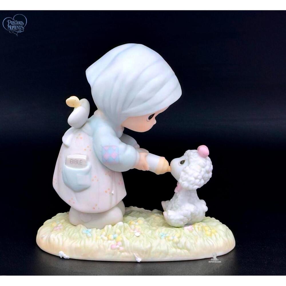 Precious Moments Vintage Girl Feeding Lamb Collectible HTF Christmas Gift